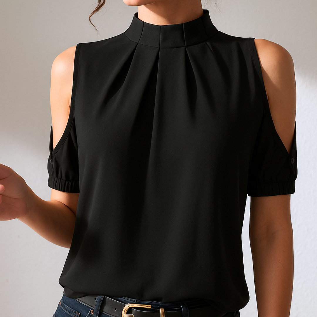 Benedetta™ | Blouse noire plissée à manches fendues